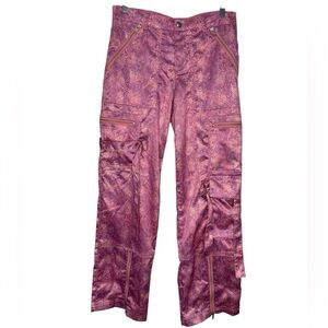 Urban Outfitters BDG Satin Cargo Pants Pink Purple Snakeskin Size 2